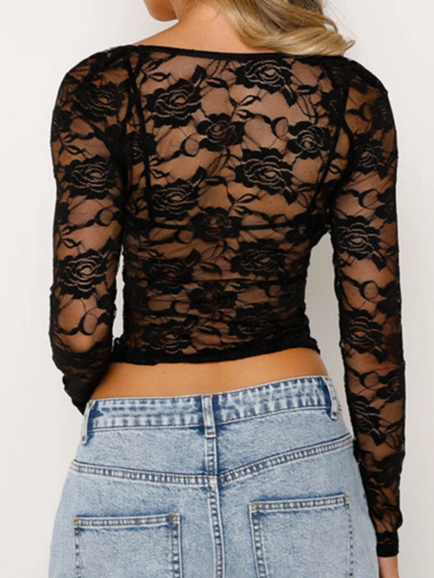 Lace See-through Camisole Long-sleeved Top 2-piece Sets - Image 2