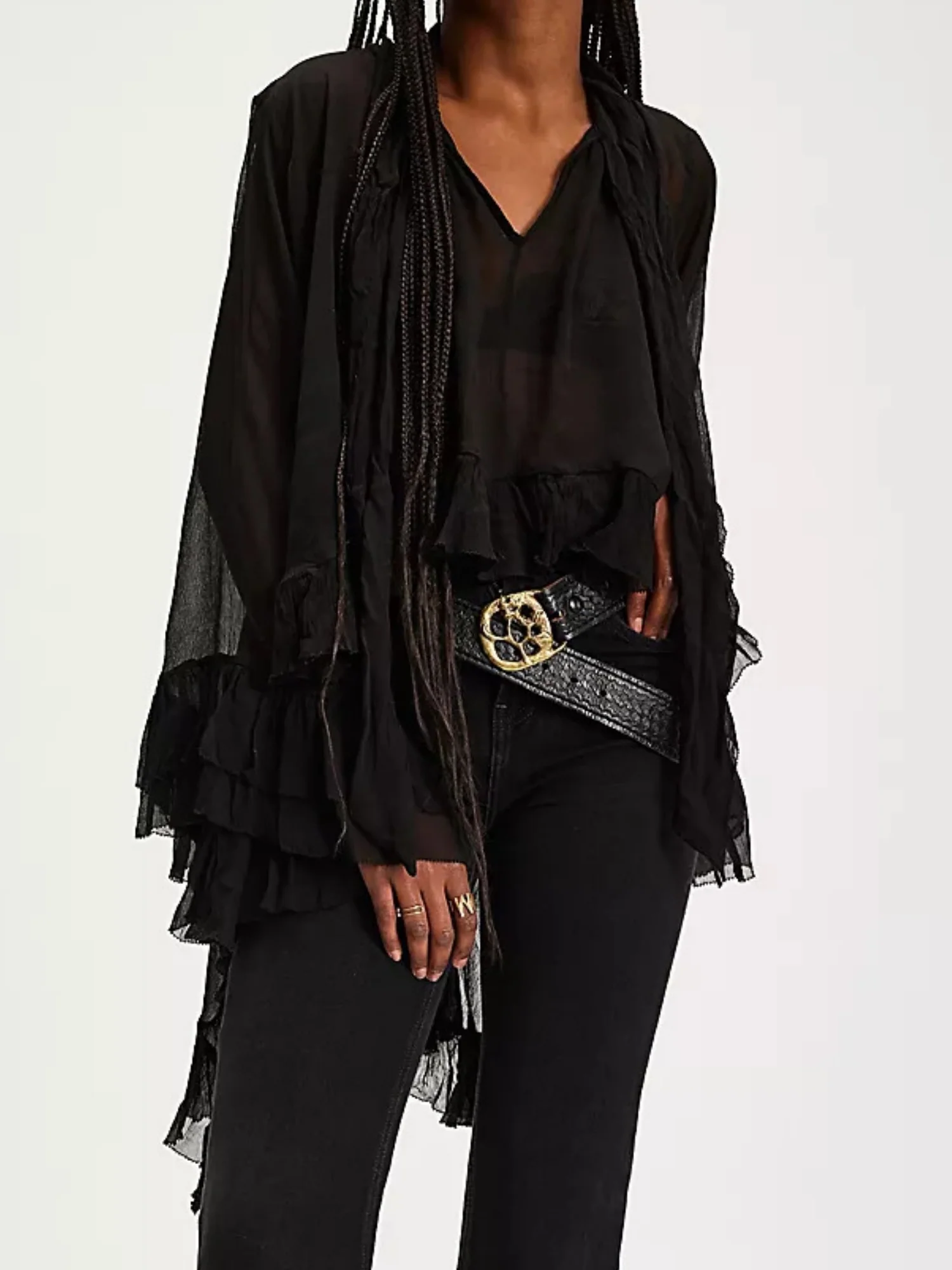 Ruffle Straps Flare Sleeve See-through Cover-up - Image 7