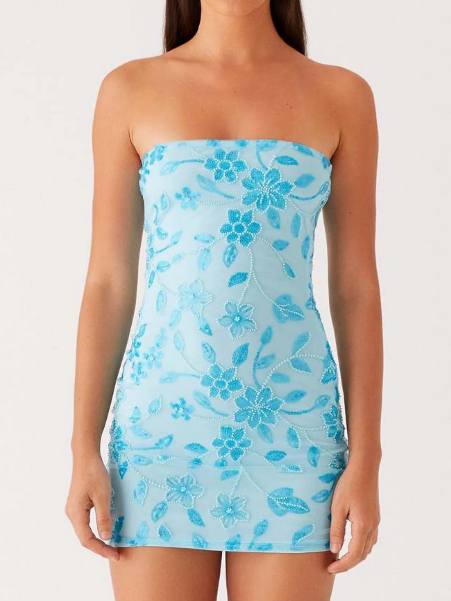 Sequin Beads Strapless Backless Tie-up Sweet Mini&Short Dresses - Image 19