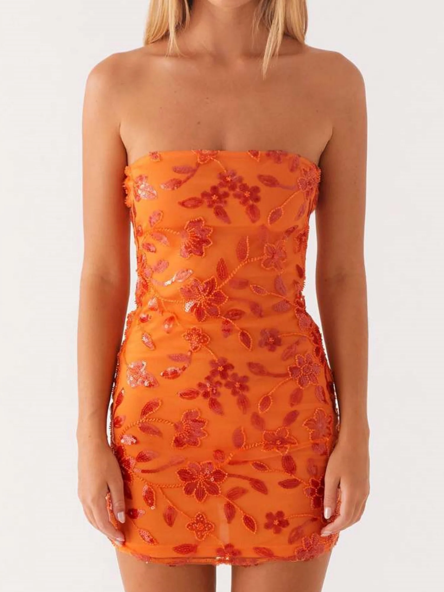 Sequin Beads Strapless Backless Tie-up Sweet Mini&Short Dresses - Image 2