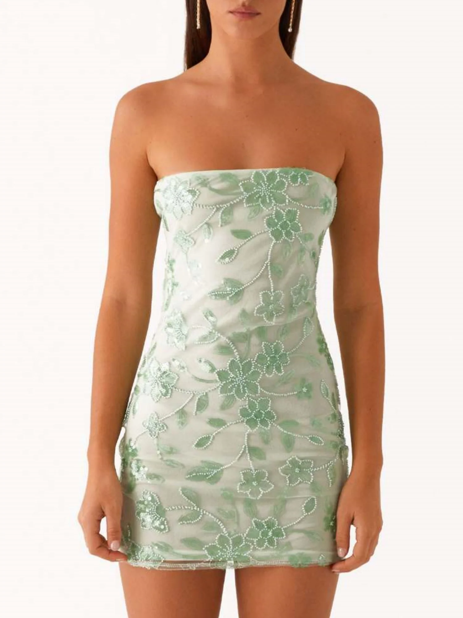 Sequin Beads Strapless Backless Tie-up Sweet Mini&Short Dresses - Image 21