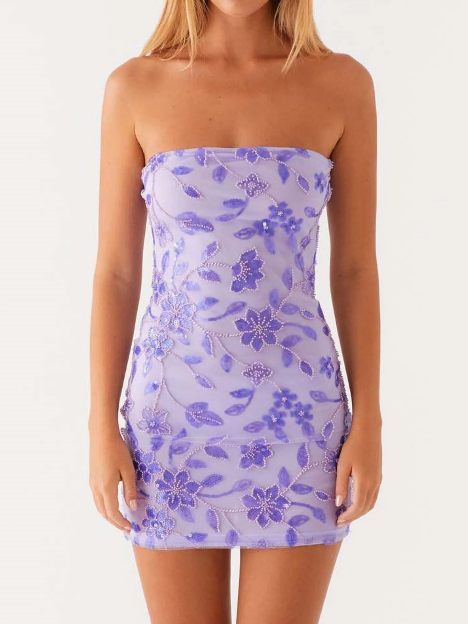 Sequin Beads Strapless Backless Tie-up Sweet Mini&Short Dresses - Image 23