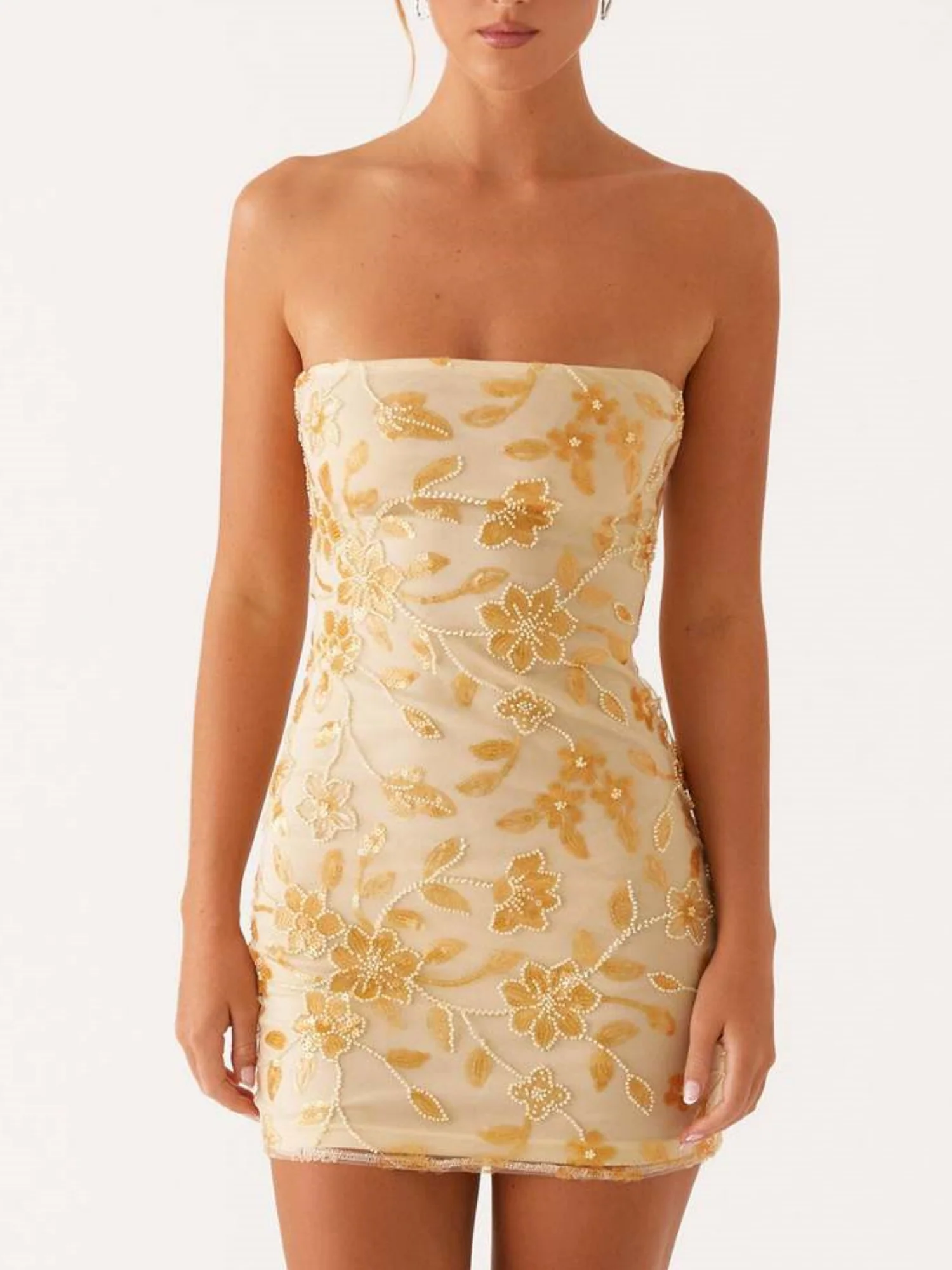Sequin Beads Strapless Backless Tie-up Sweet Mini&Short Dresses - Image 7