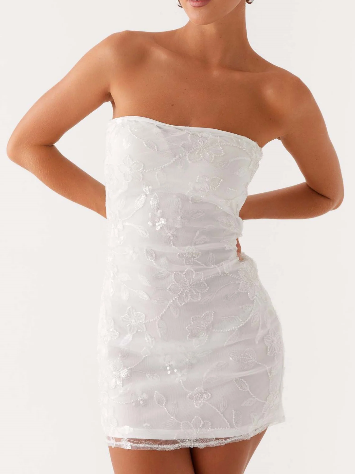 Sequin Beads Strapless Backless Tie-up Sweet Mini&Short Dresses - Image 8