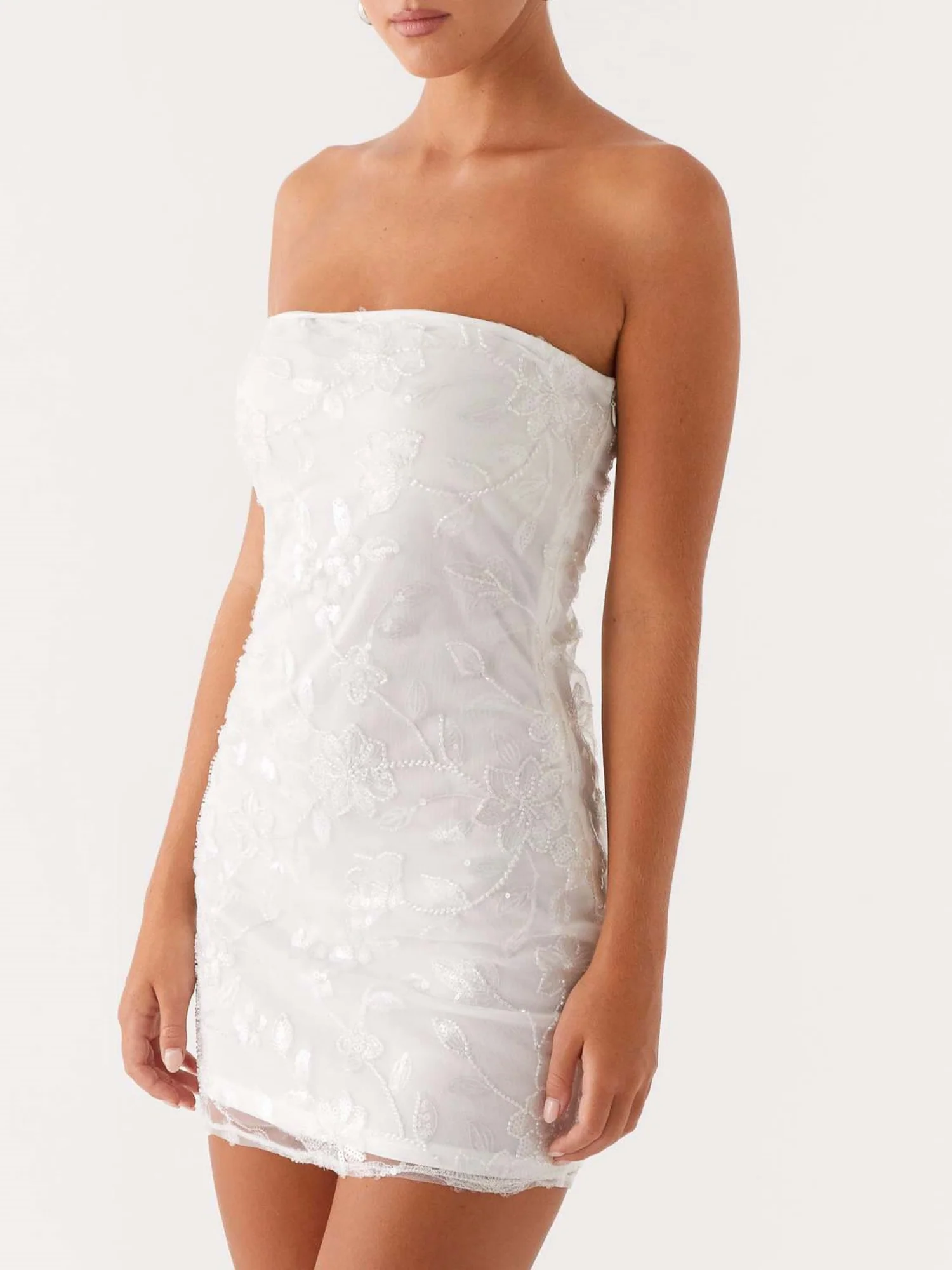 Sequin Beads Strapless Backless Tie-up Sweet Mini&Short Dresses - Image 9
