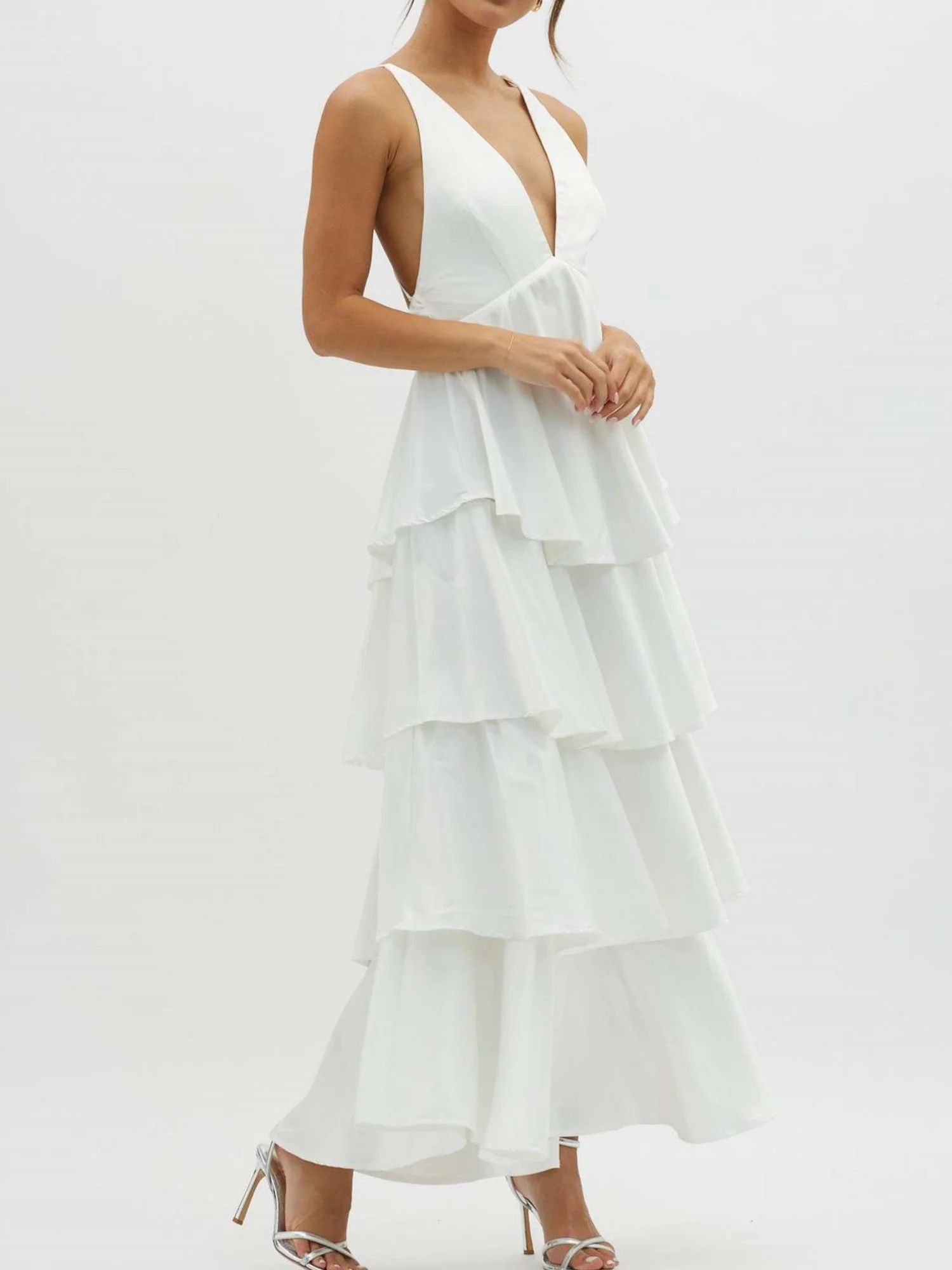 Ruffled Splicing Satin V-neck Tank Top Maxi Dresses - Image 7