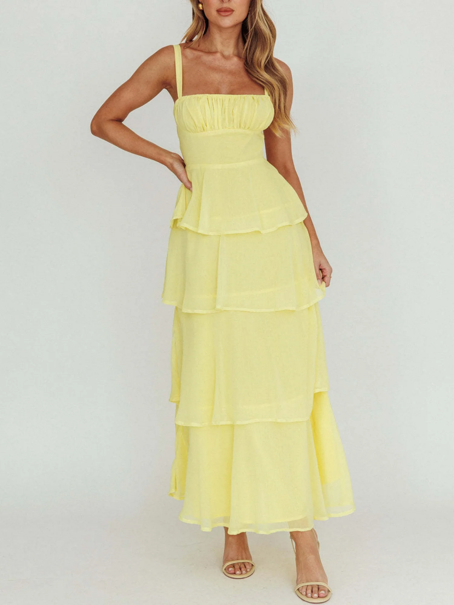 Pleated Splicing Sundress Lace-up Backless Sweet Maxi Dresses