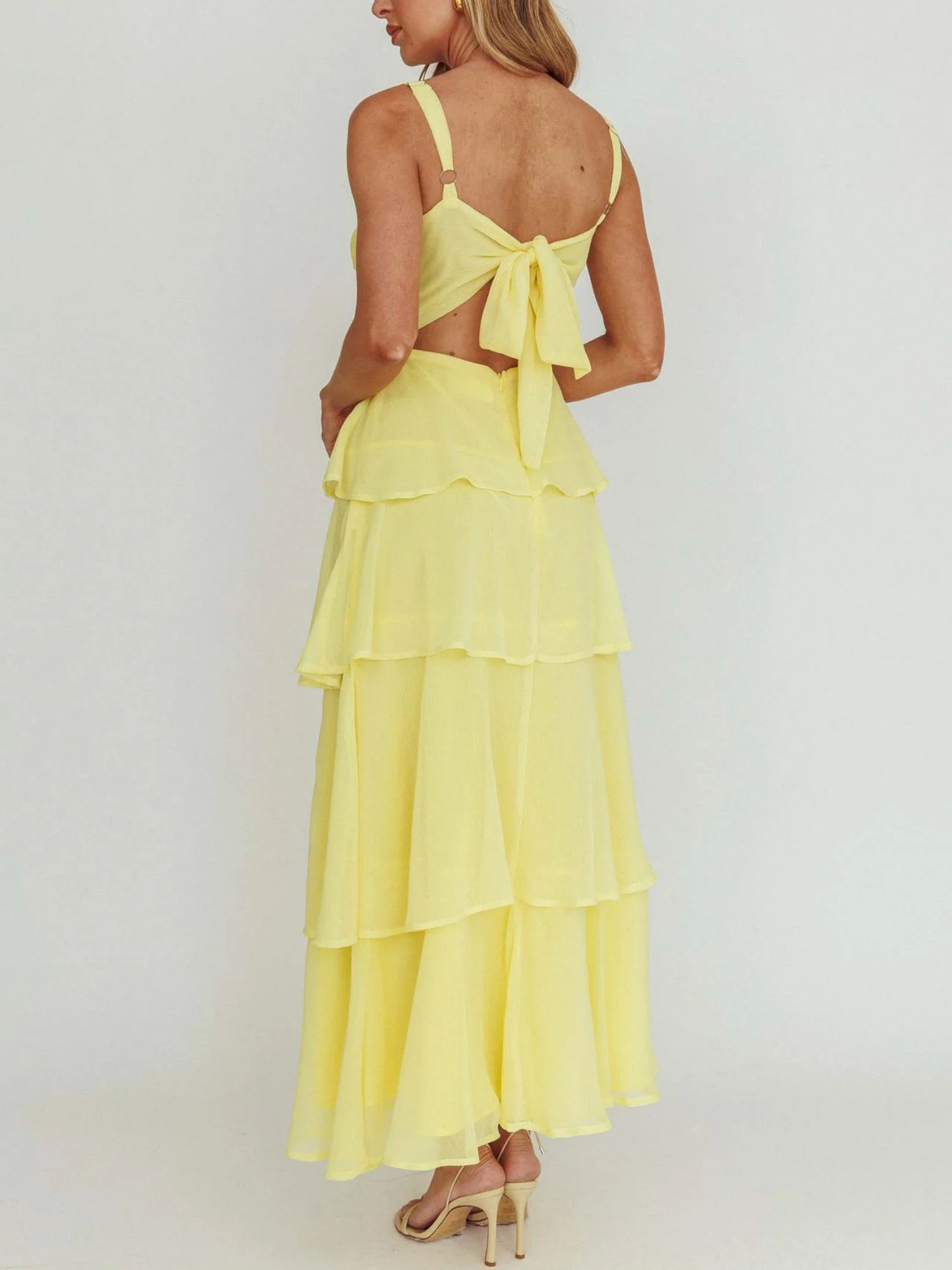 Pleated Splicing Sundress Lace-up Backless Sweet Maxi Dresses - Image 2