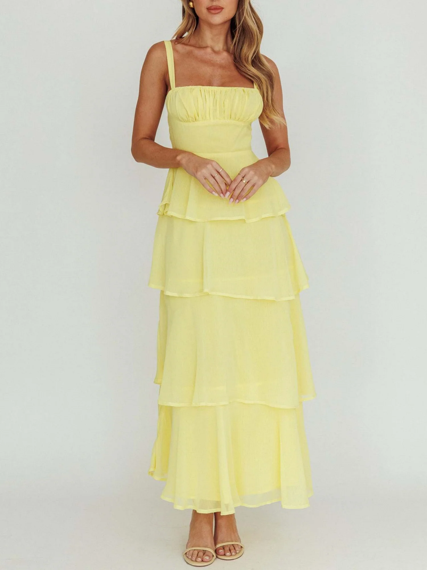 Pleated Splicing Sundress Lace-up Backless Sweet Maxi Dresses - Image 3