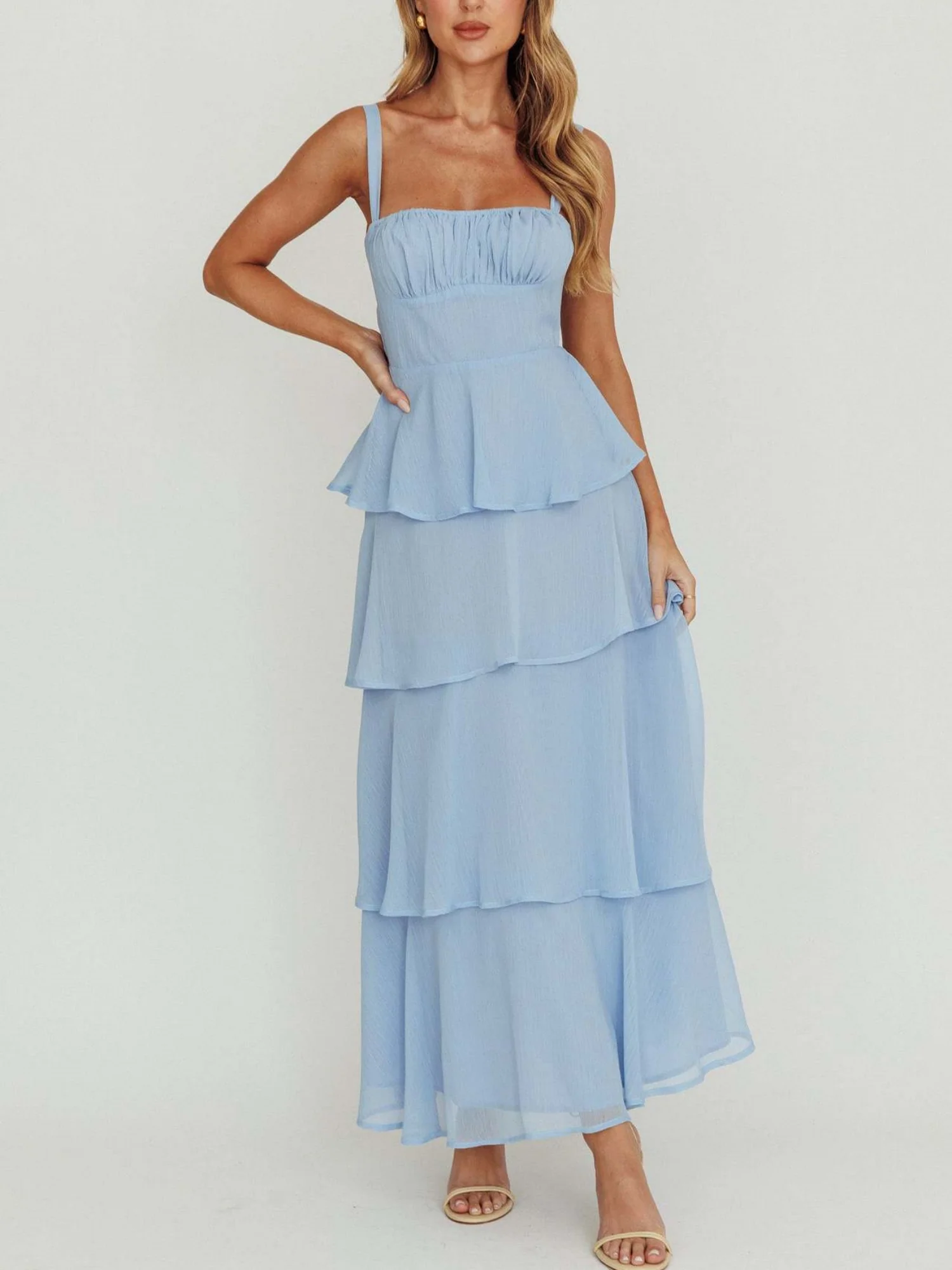 Pleated Splicing Sundress Lace-up Backless Sweet Maxi Dresses - Image 5