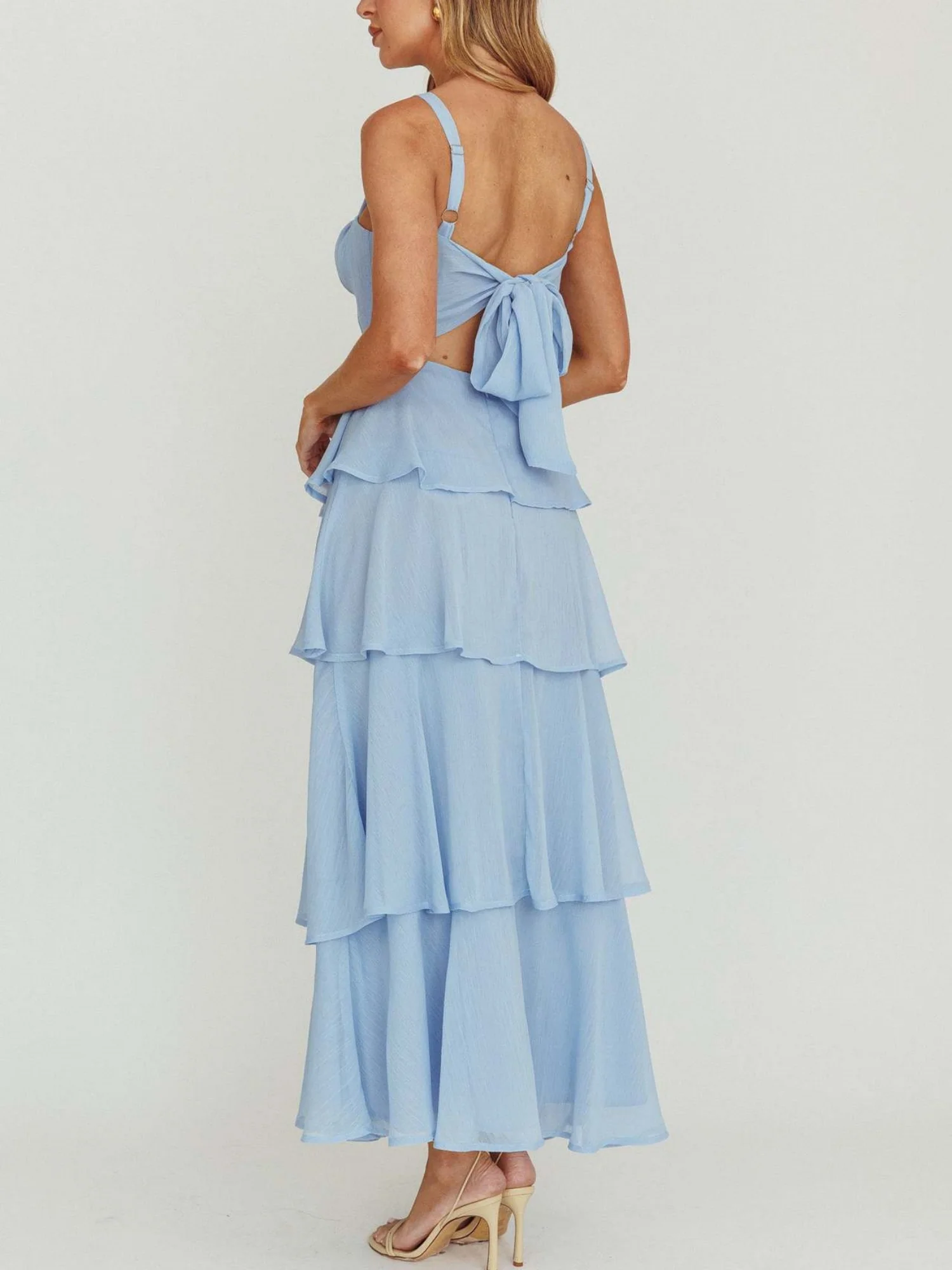 Pleated Splicing Sundress Lace-up Backless Sweet Maxi Dresses - Image 8