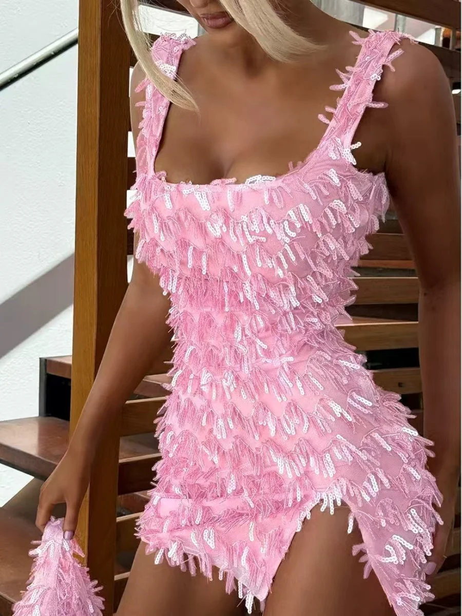 Camisoles Off-shoulder Bodycon Dress Slit Mao Mao Parties Mini&Short Dresses - Image 6