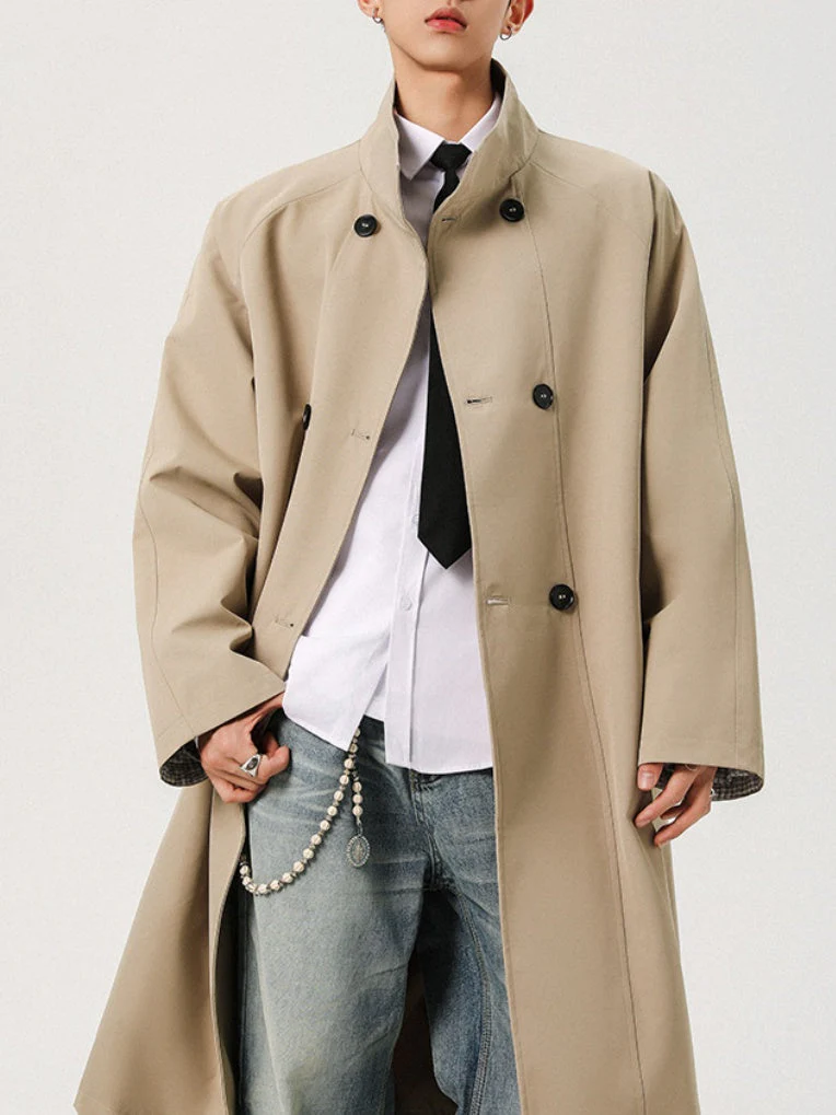 Longline Patchwork Double-Breasted Trench Coats - Image 2
