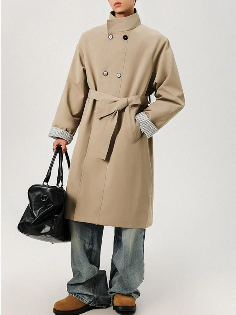 Longline Patchwork Double-Breasted Trench Coats - Image 3