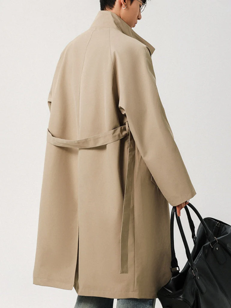 Longline Patchwork Double-Breasted Trench Coats - Image 4