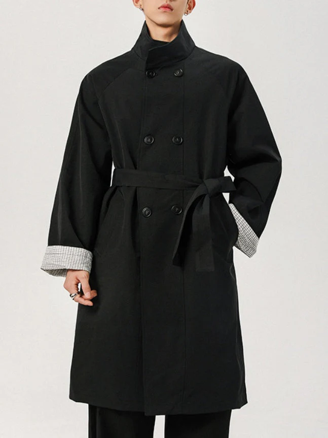 Longline Patchwork Double-Breasted Trench Coats - Image 6