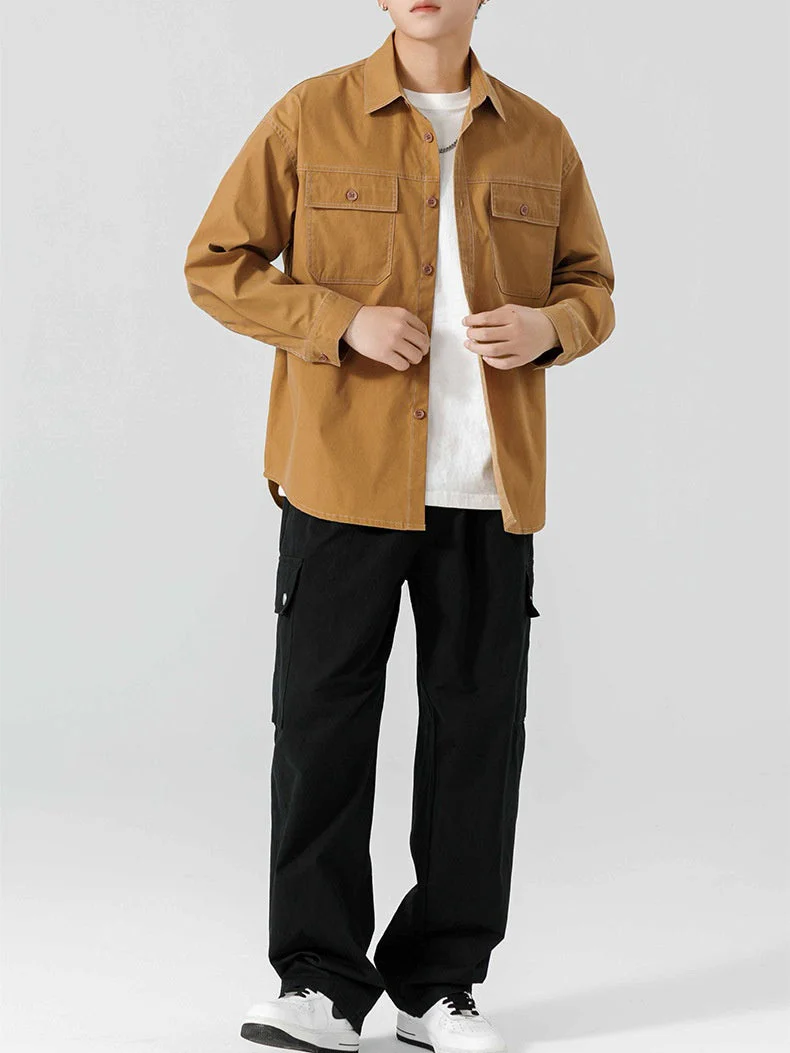 Washed Distressed Work Clothes Shirts Coat - Image 2