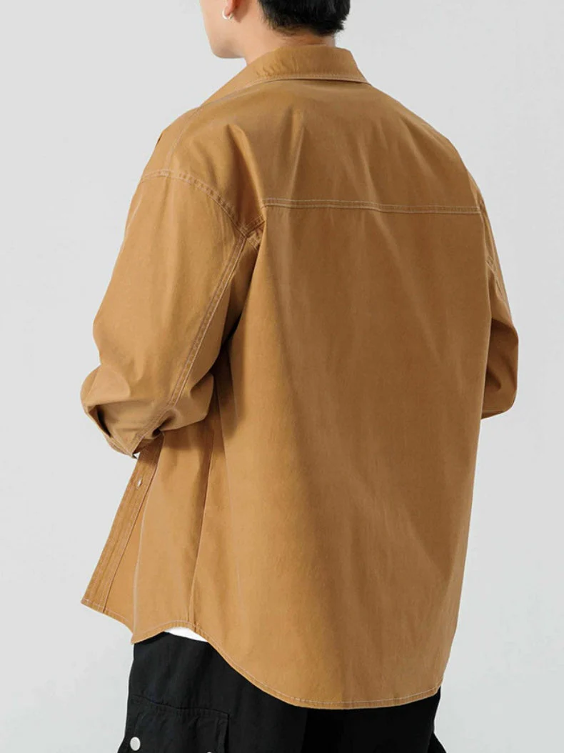 Washed Distressed Work Clothes Shirts Coat - Image 3