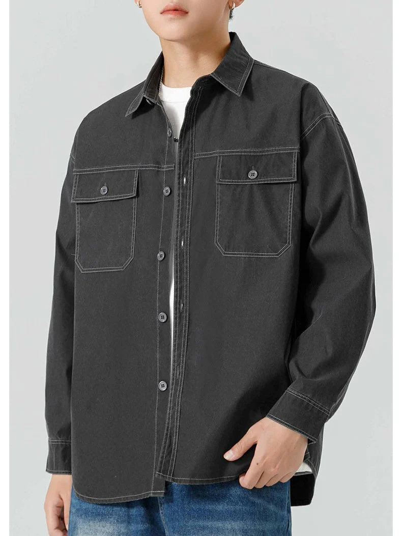 Washed Distressed Work Clothes Shirts Coat - Image 4