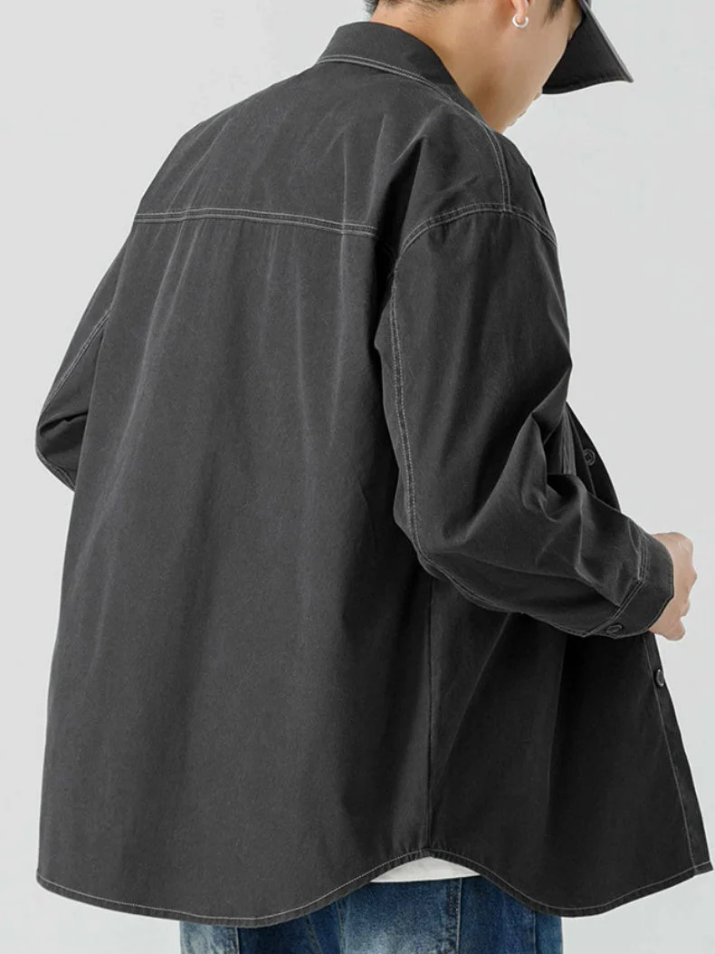 Washed Distressed Work Clothes Shirts Coat - Image 5