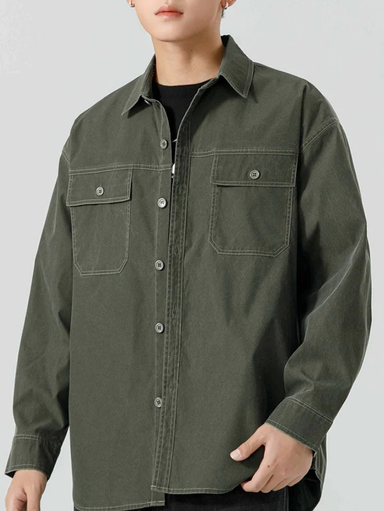 Washed Distressed Work Clothes Shirts Coat - Image 6