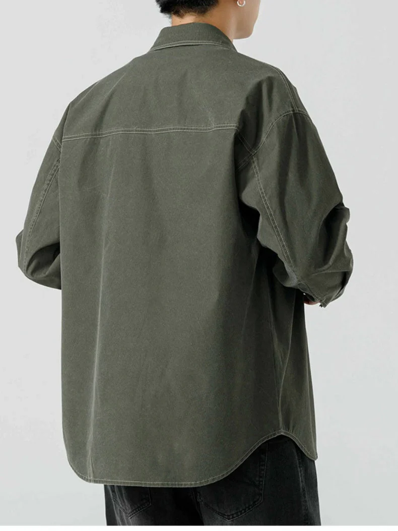 Washed Distressed Work Clothes Shirts Coat - Image 8