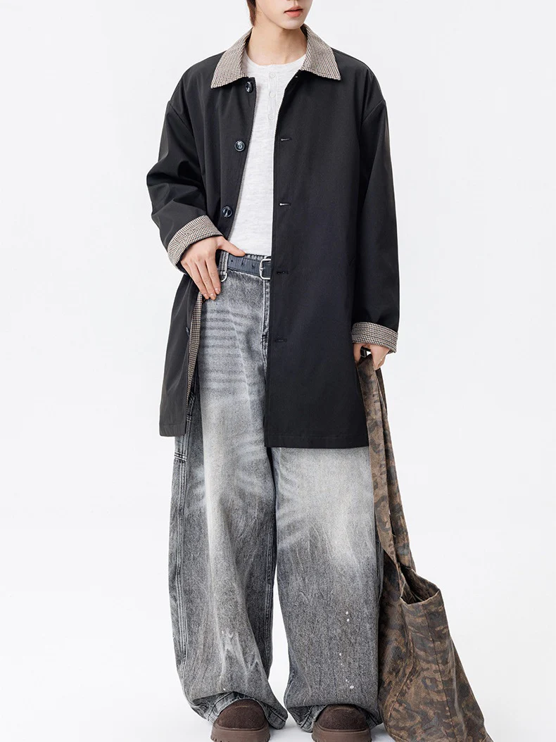 Medium And Long Loose-fit Color-blocked Trench Coats - Image 2