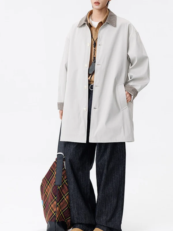 Medium And Long Loose-fit Color-blocked Trench Coats - Image 5