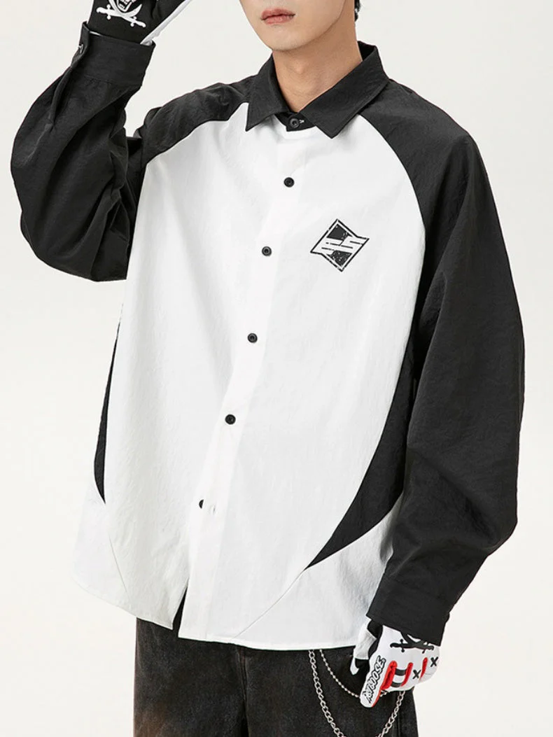 Simple Color-blocked Printed Patchwork Shirts - Image 2