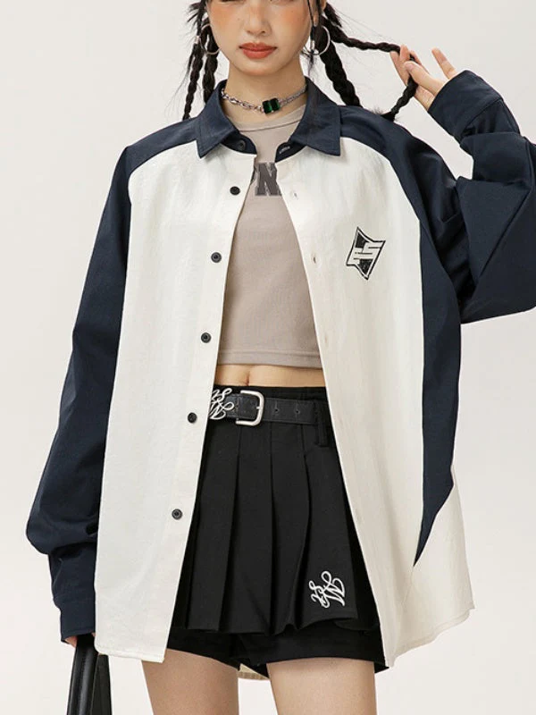 Simple Color-blocked Printed Patchwork Shirts - Image 4