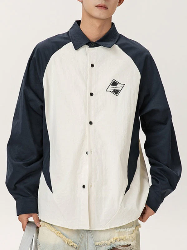Simple Color-blocked Printed Patchwork Shirts - Image 5