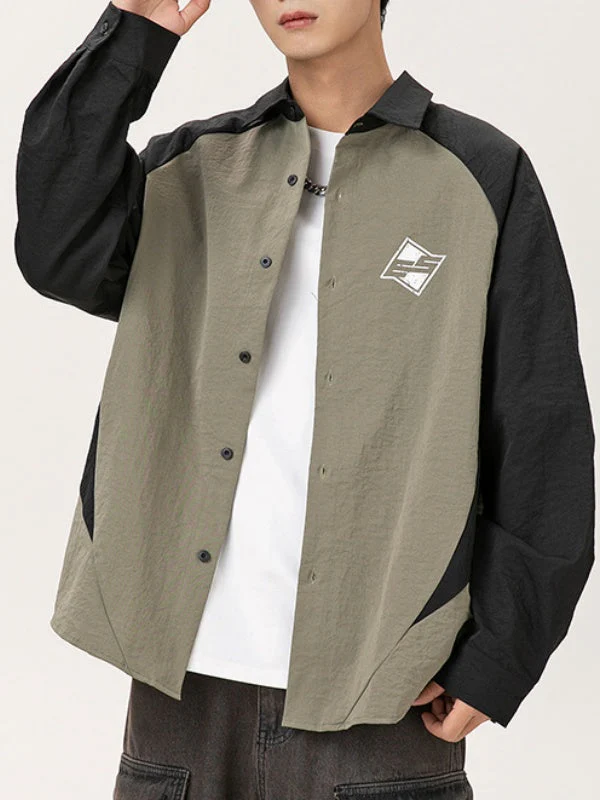 Simple Color-blocked Printed Patchwork Shirts - Image 6