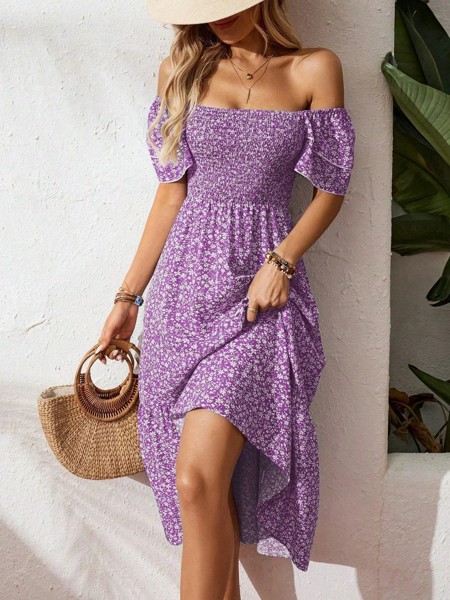 Floral Print Square Neckline And Puff Sleeves Maxi Dresses - Image 4