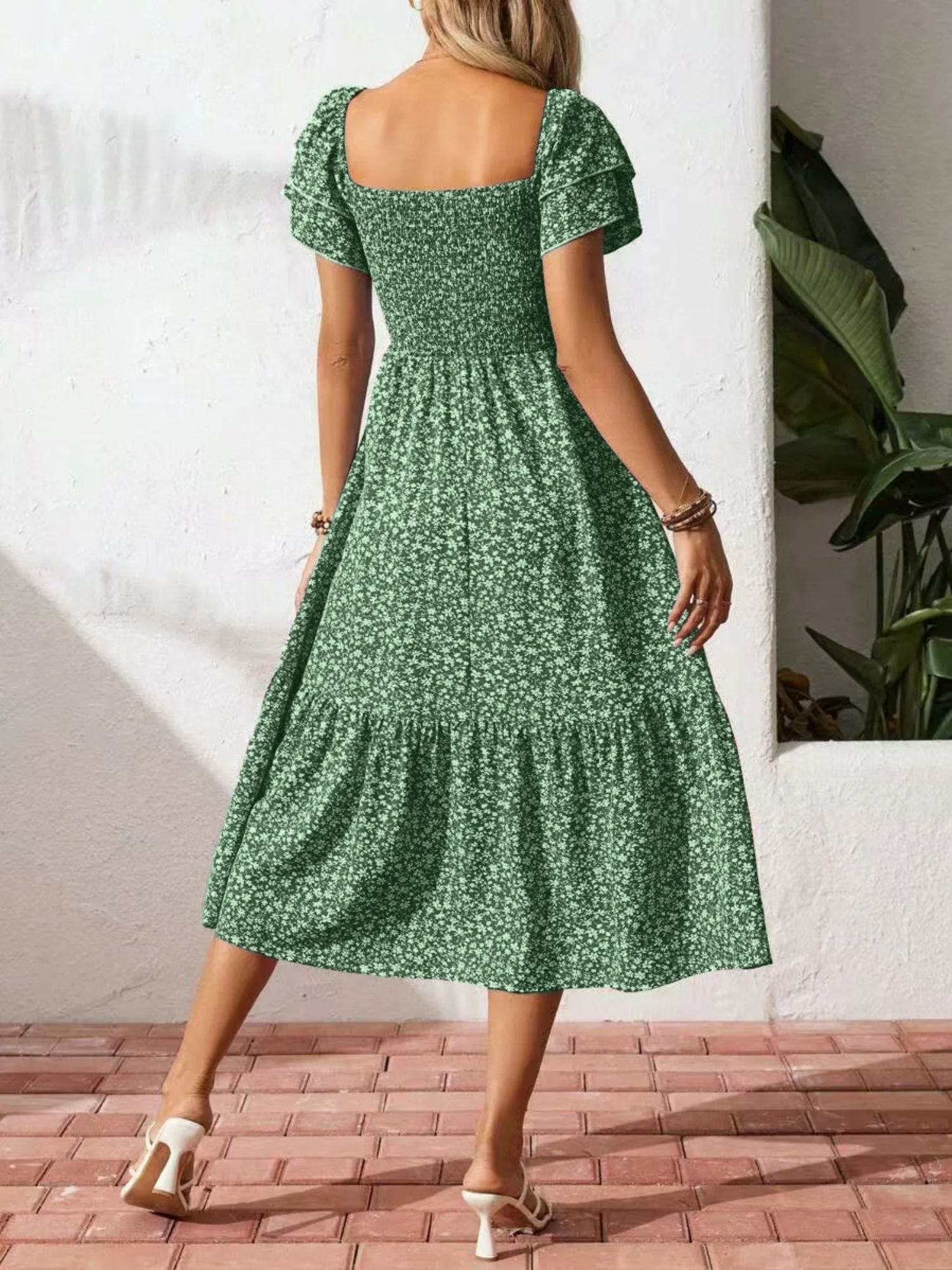 Floral Print Square Neckline And Puff Sleeves Maxi Dresses - Image 6