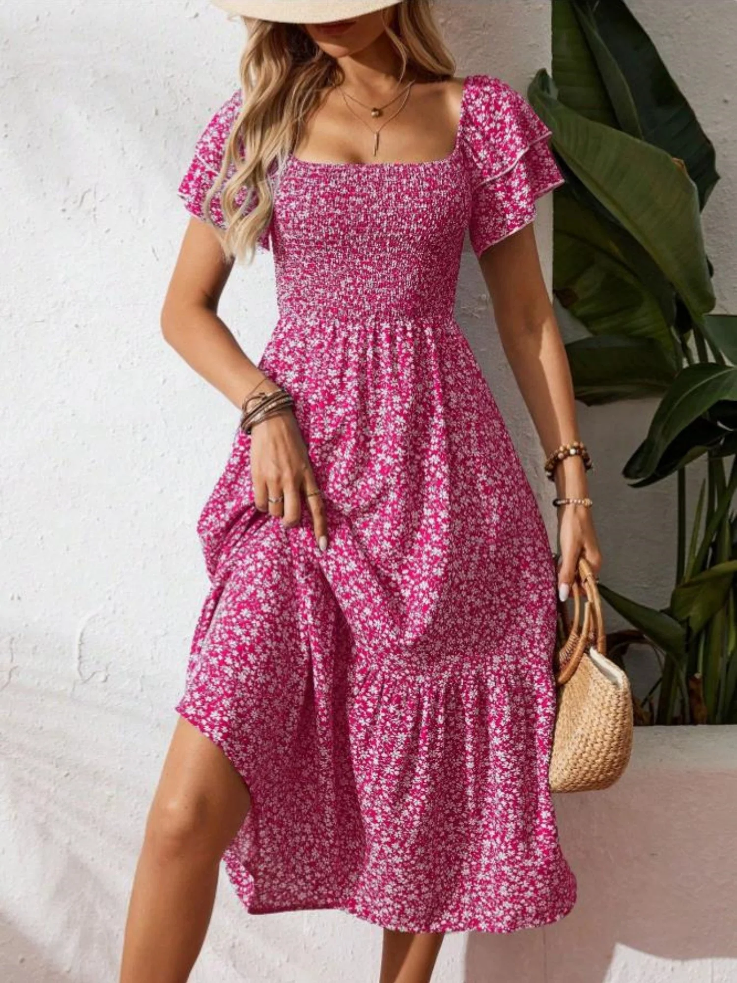 Floral Print Square Neckline And Puff Sleeves Maxi Dresses - Image 7