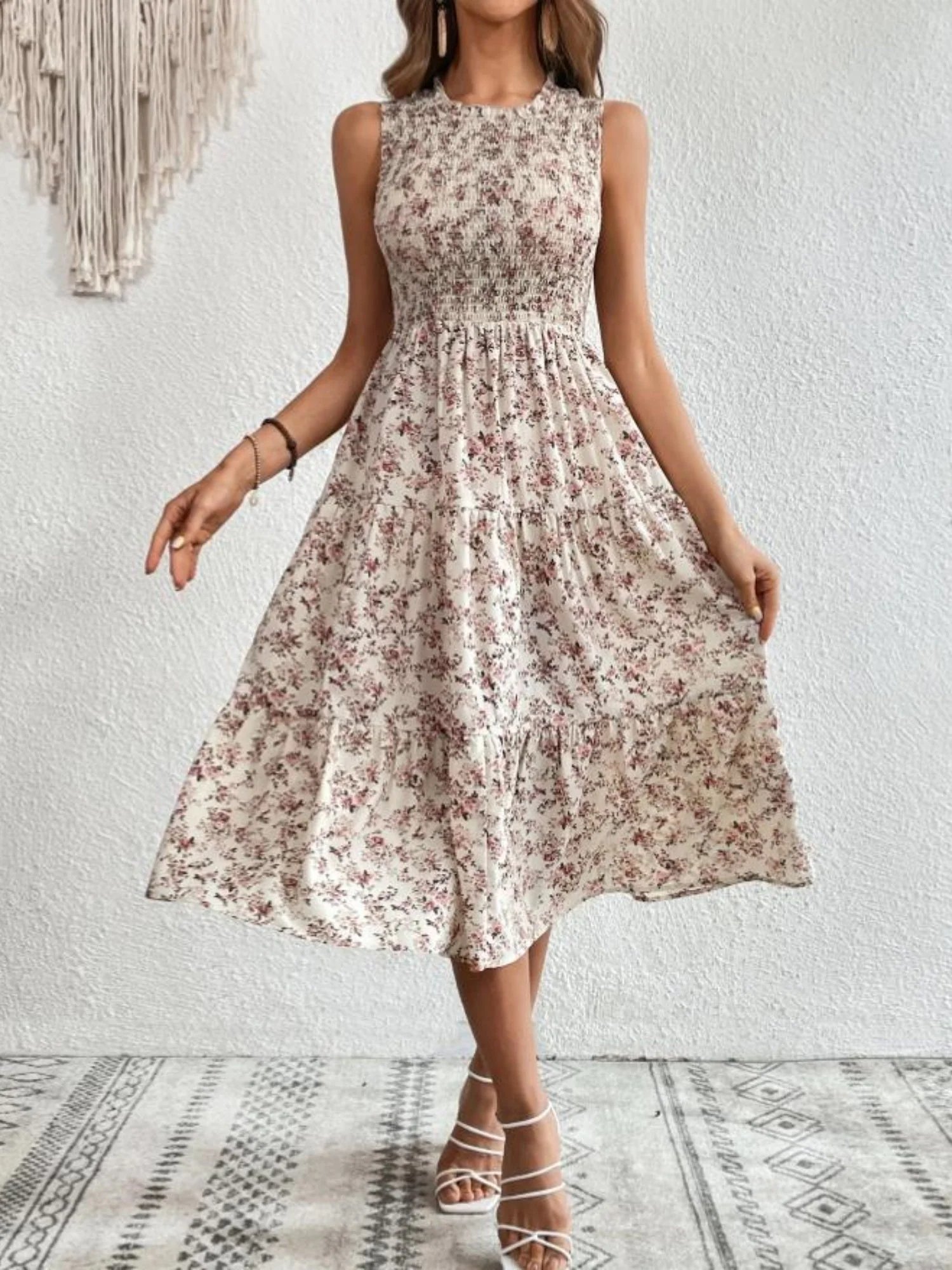 Floral Print Round Neck Sleeveless Maxi Dresses - Image 10
