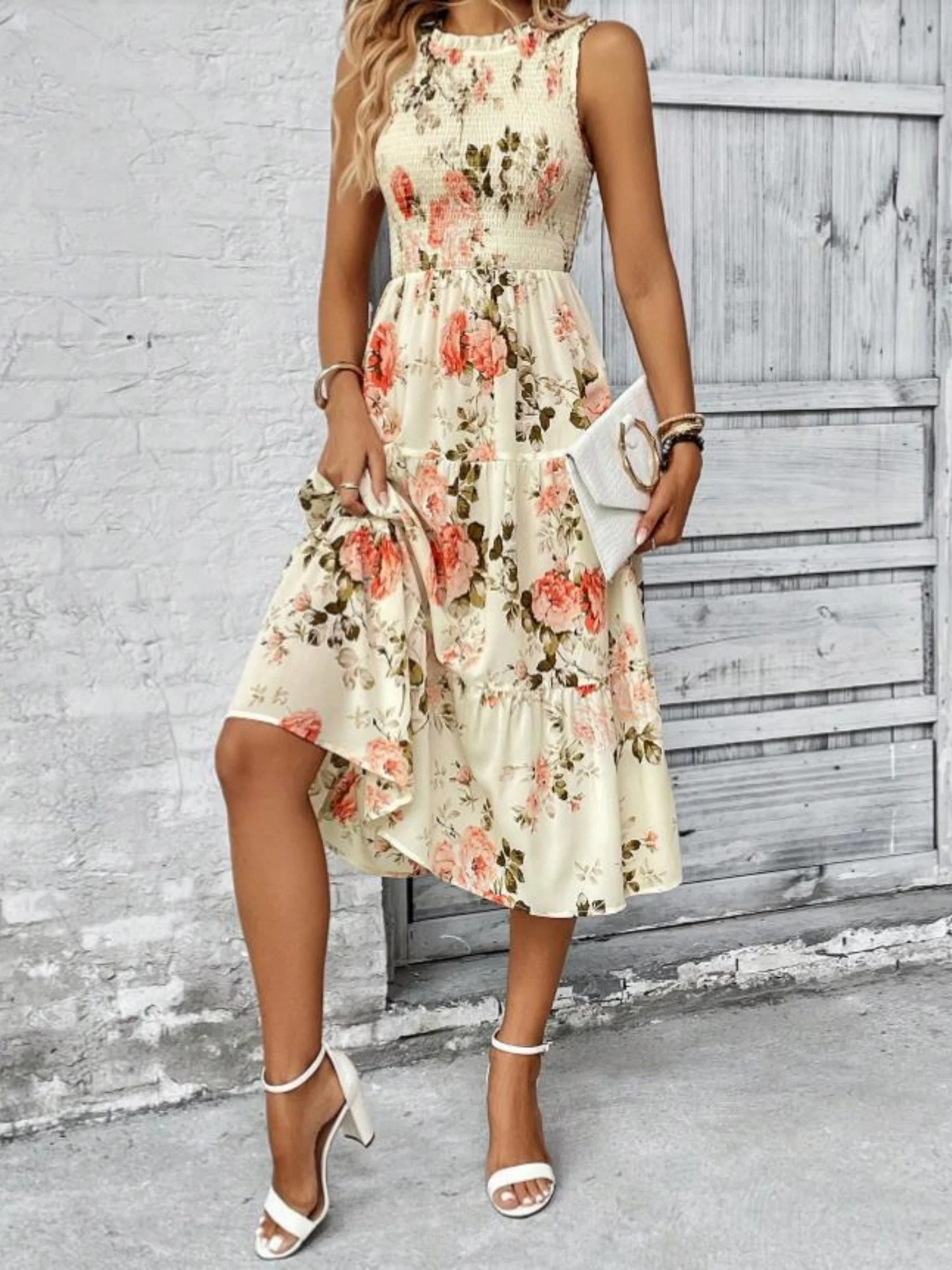 Floral Print Round Neck Sleeveless Maxi Dresses - Image 2