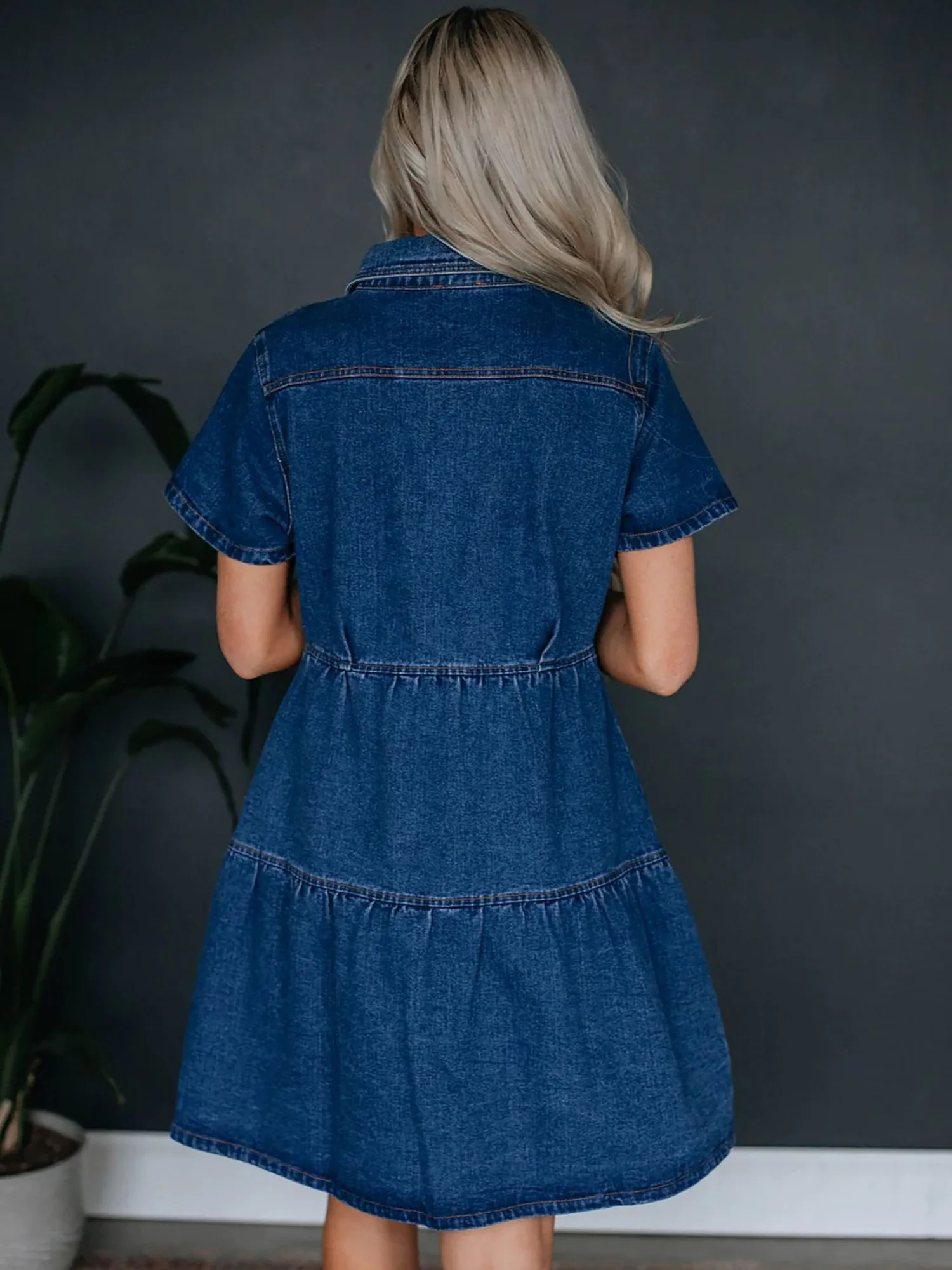 Denim Buttons Short-sleeved Collar Mini&Short Dresses - Image 3