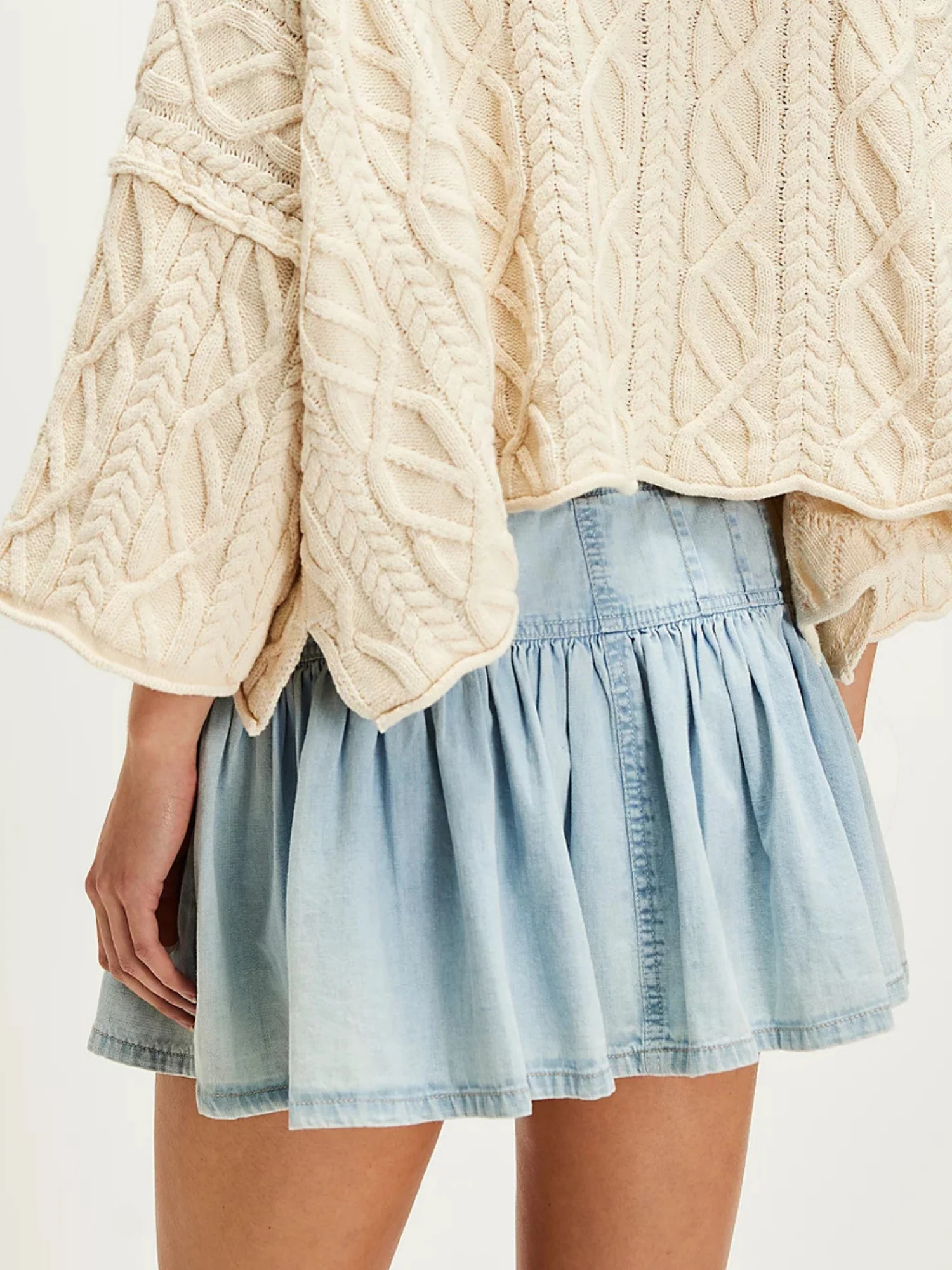 Denim Button Tie High-waisted A-line Pleated Skirt - Image 2