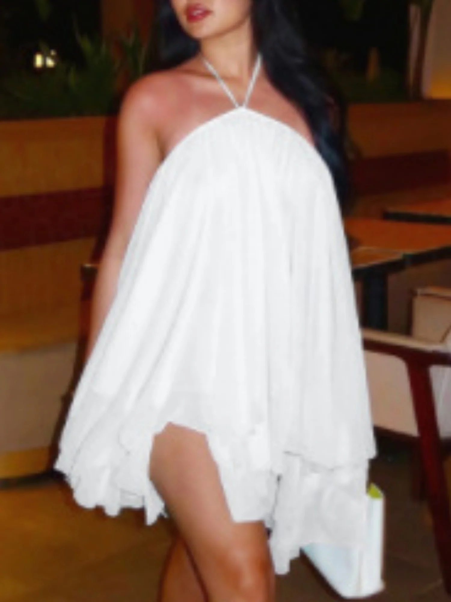Mesh Halter Neck And Backless Low-cut Tie Sweet Mini&Short Dresses - Image 5
