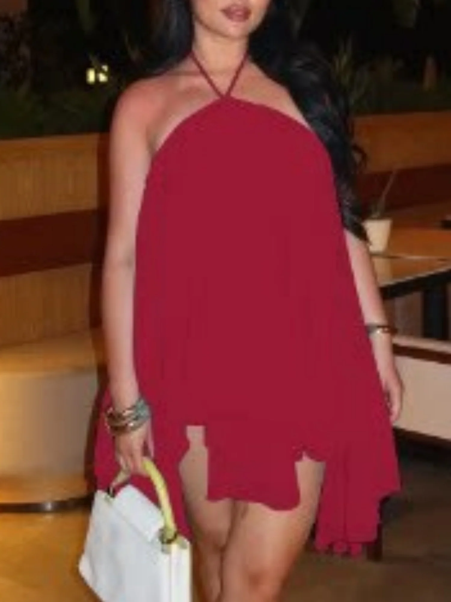 Mesh Halter Neck And Backless Low-cut Tie Sweet Mini&Short Dresses - Image 7