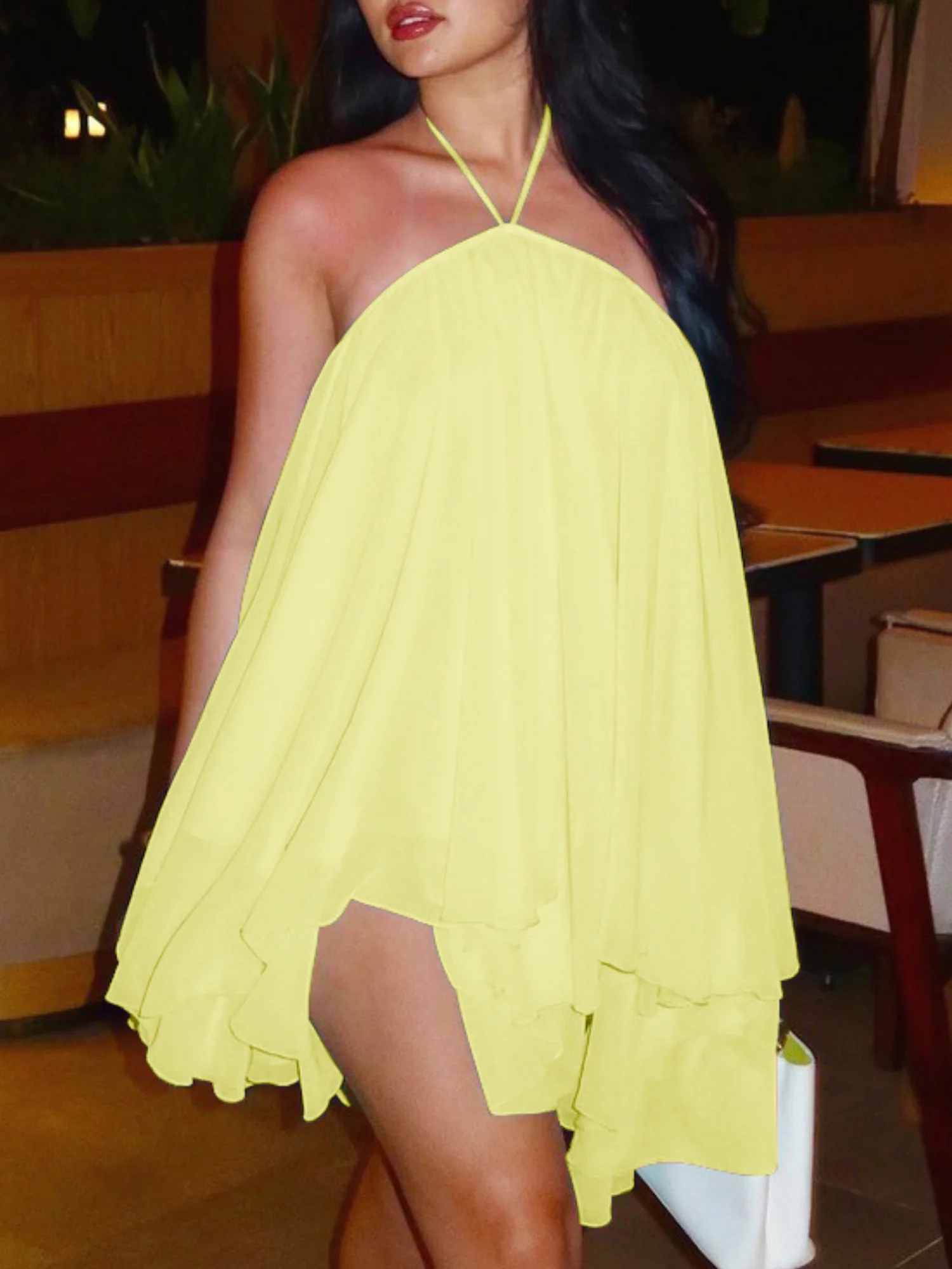 Mesh Halter Neck And Backless Low-cut Tie Sweet Mini&Short Dresses - Image 8