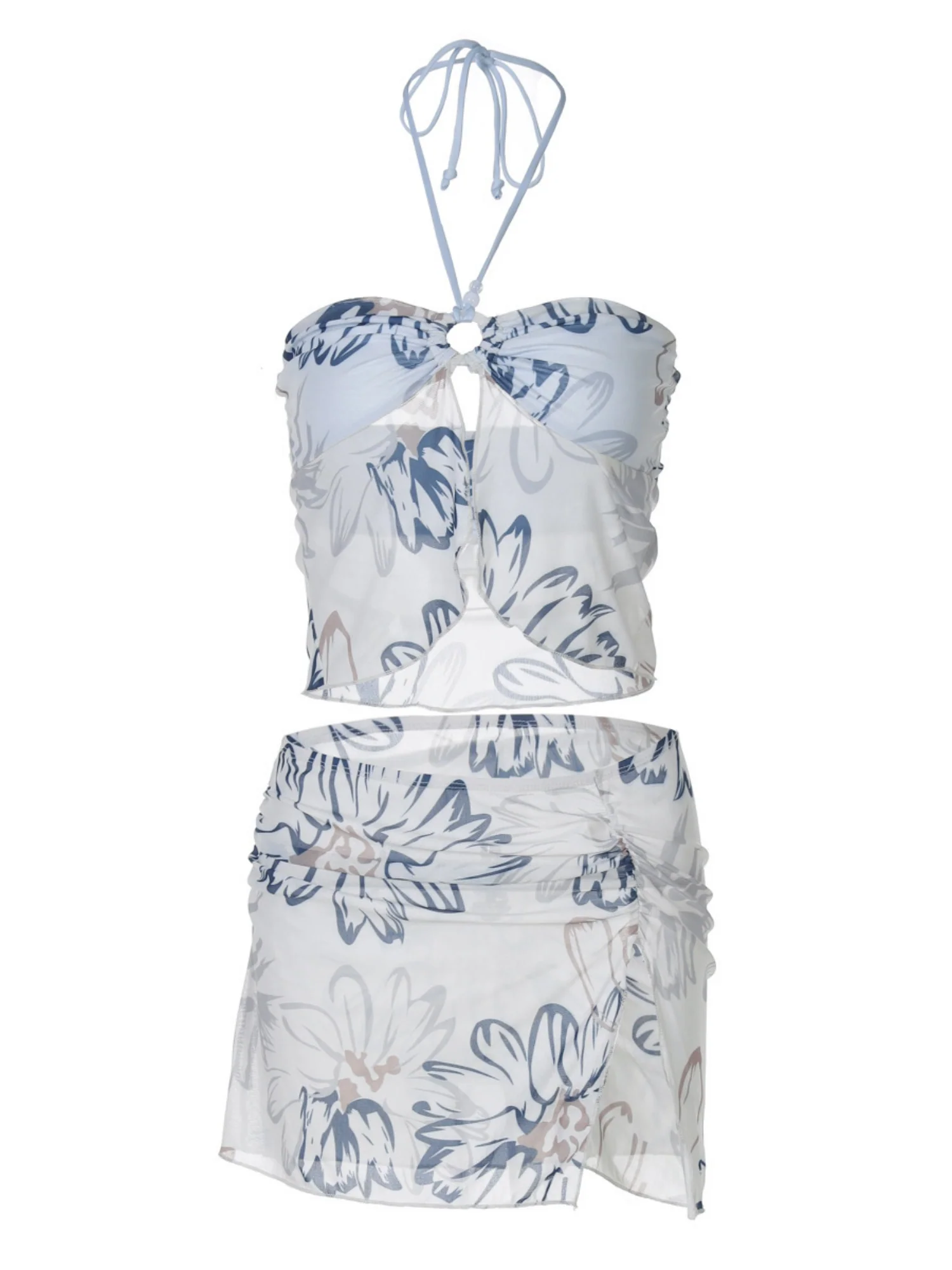 Printed Navel Exposed Halter-neck Mini Skirt 2-piece Sets - Image 7