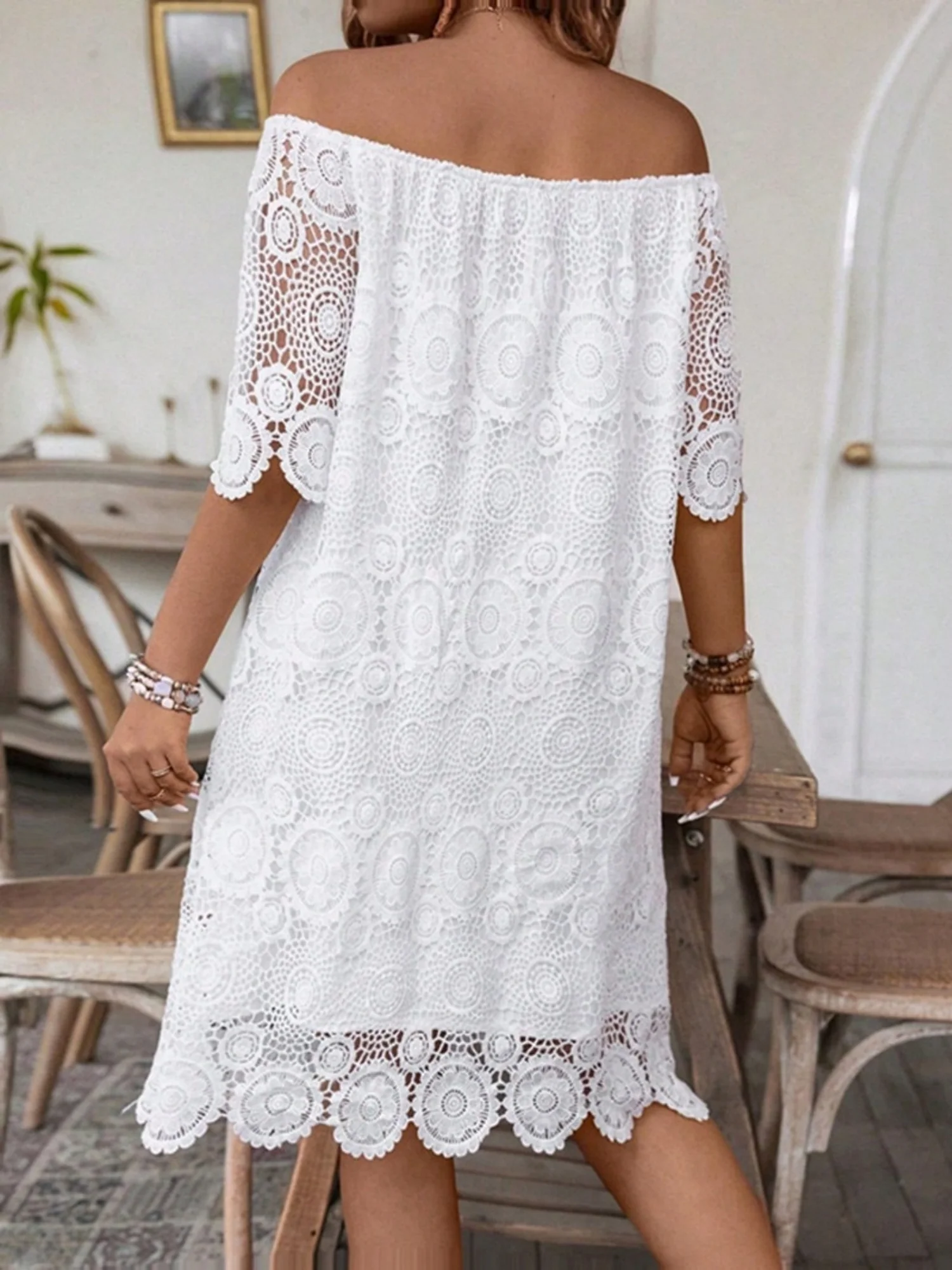 Lace Cutout Embroidered Lace Off-shoulder Mini&Short Dresses - Image 2