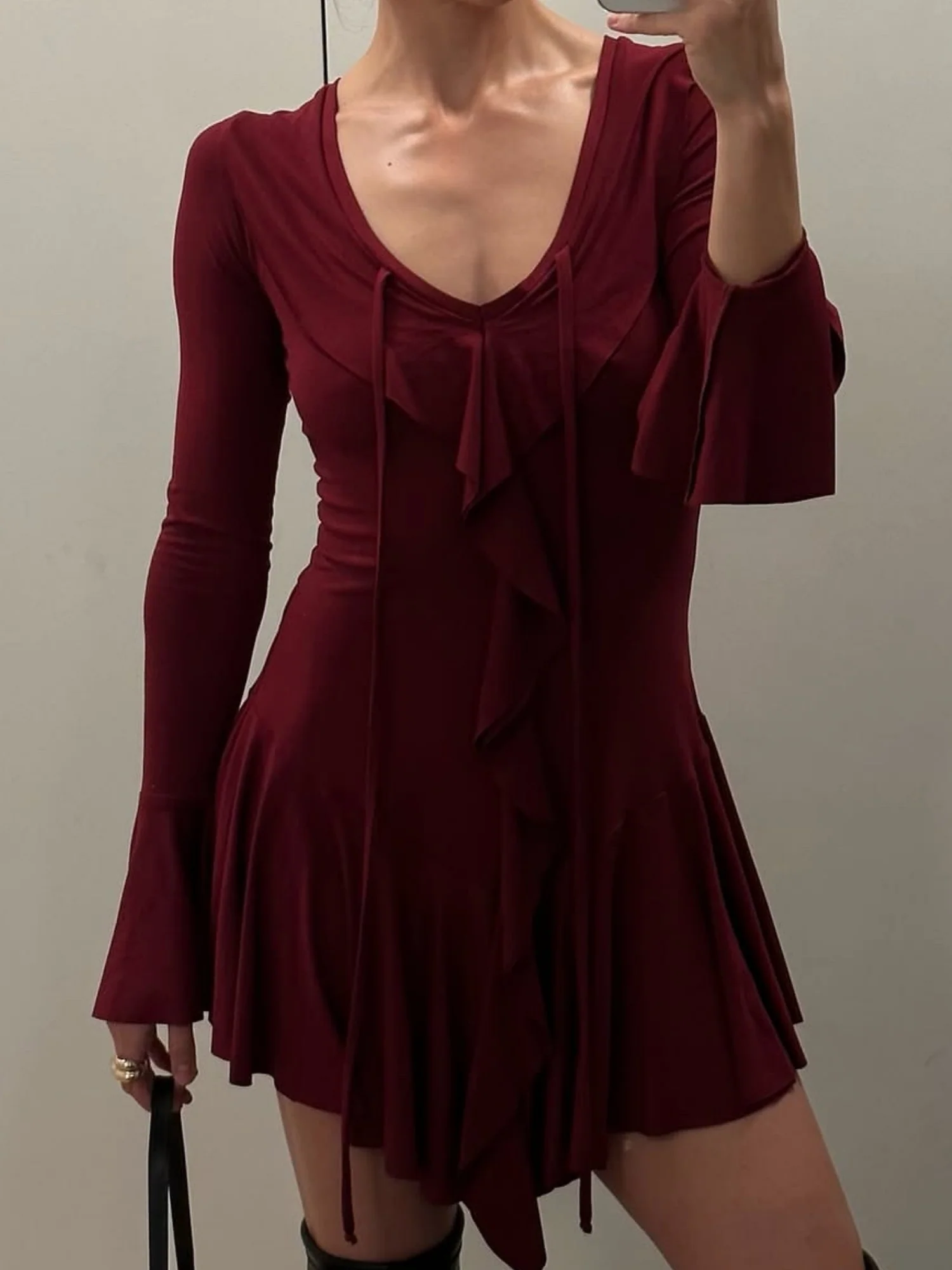 Ruffle Straps  Flare Sleeve Sweet Mini&Short Dresses - Image 10