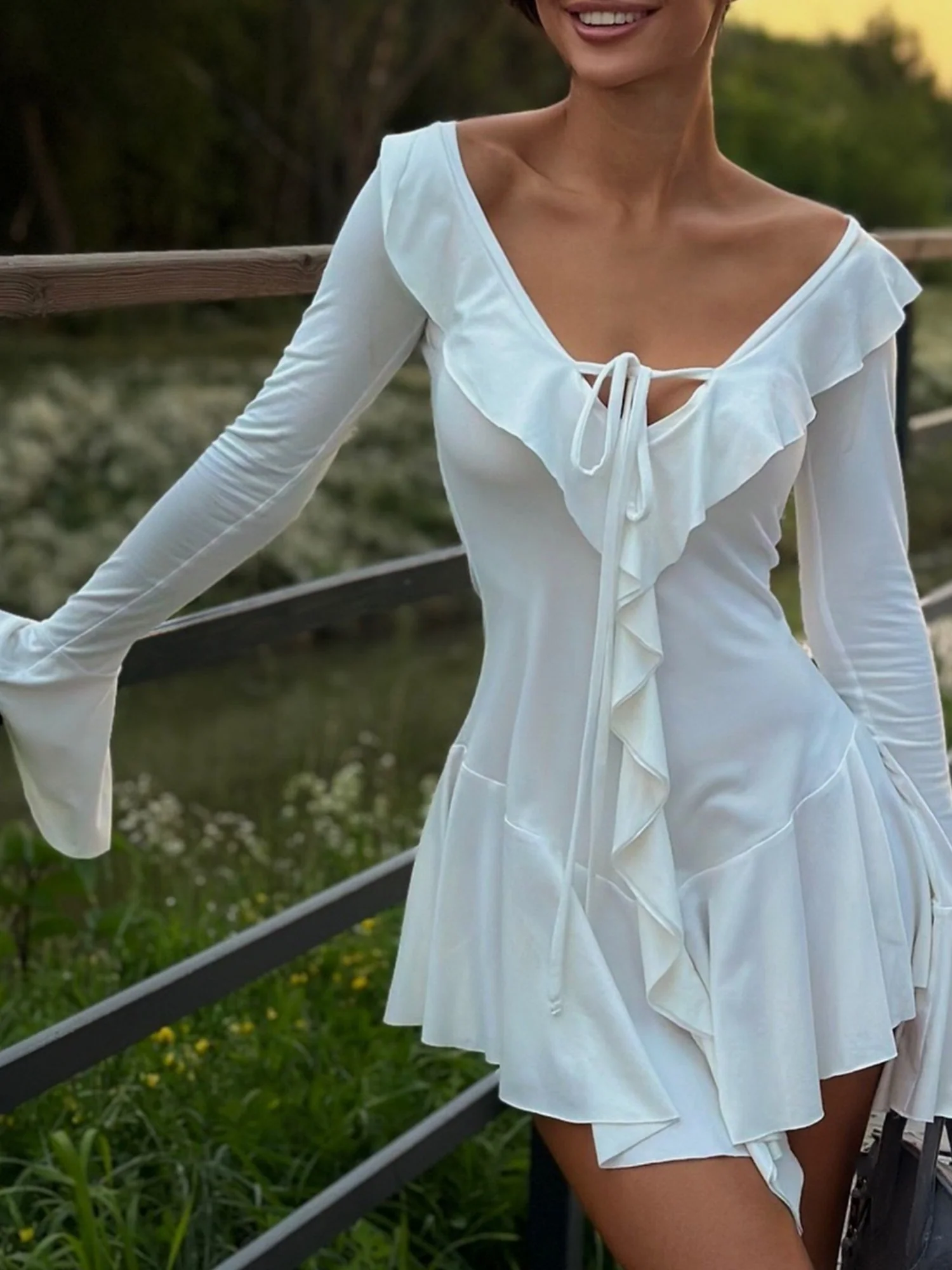 Ruffle Straps  Flare Sleeve Sweet Mini&Short Dresses - Image 5