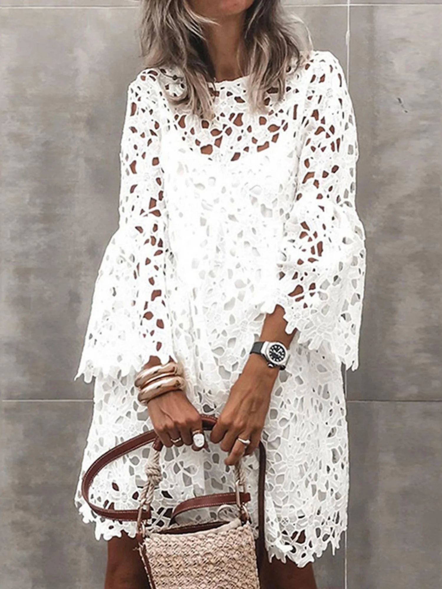 Lace Cutout Long Sleeves Mini&Short Dresses