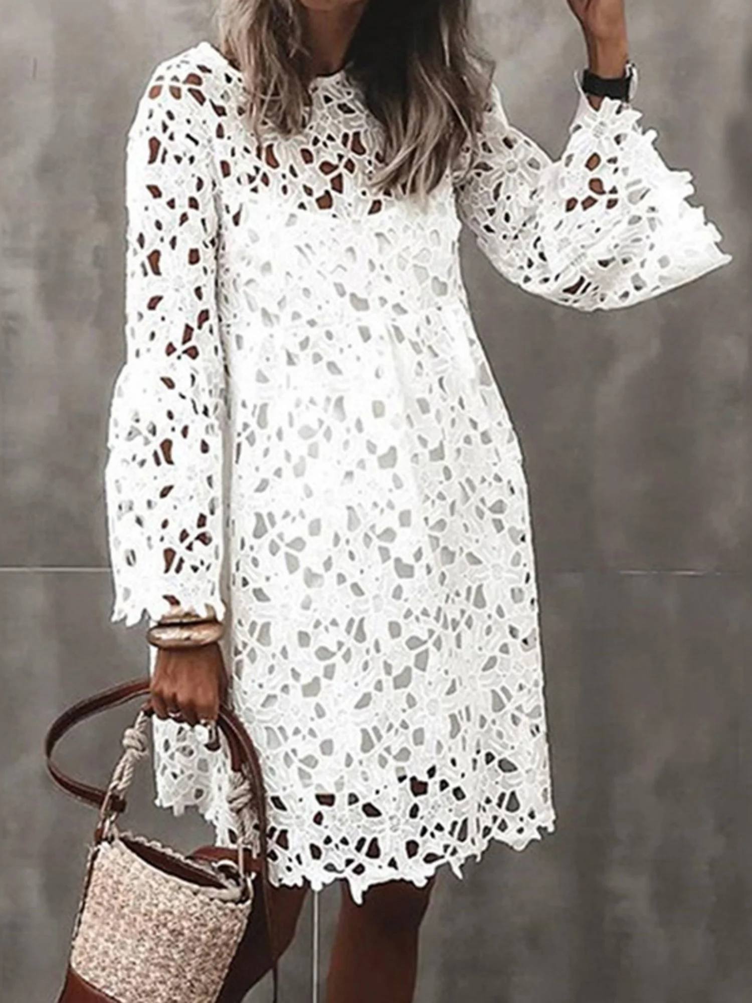 Lace Cutout Long Sleeves Mini&Short Dresses - Image 2