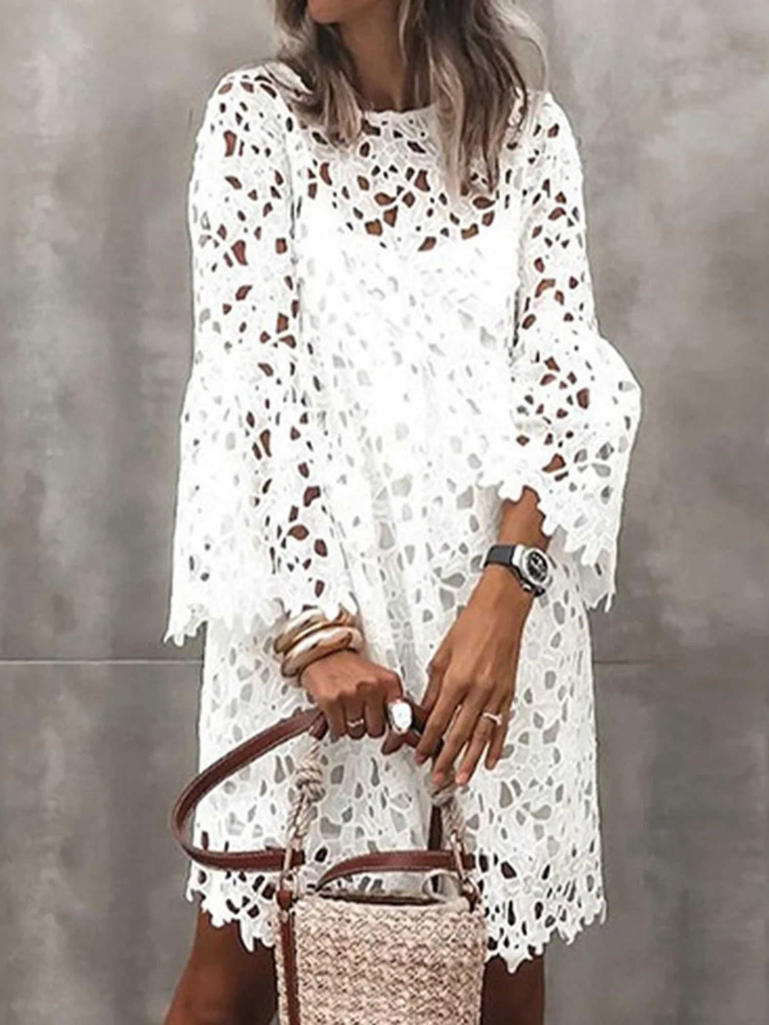 Lace Cutout Long Sleeves Mini&Short Dresses - Image 3
