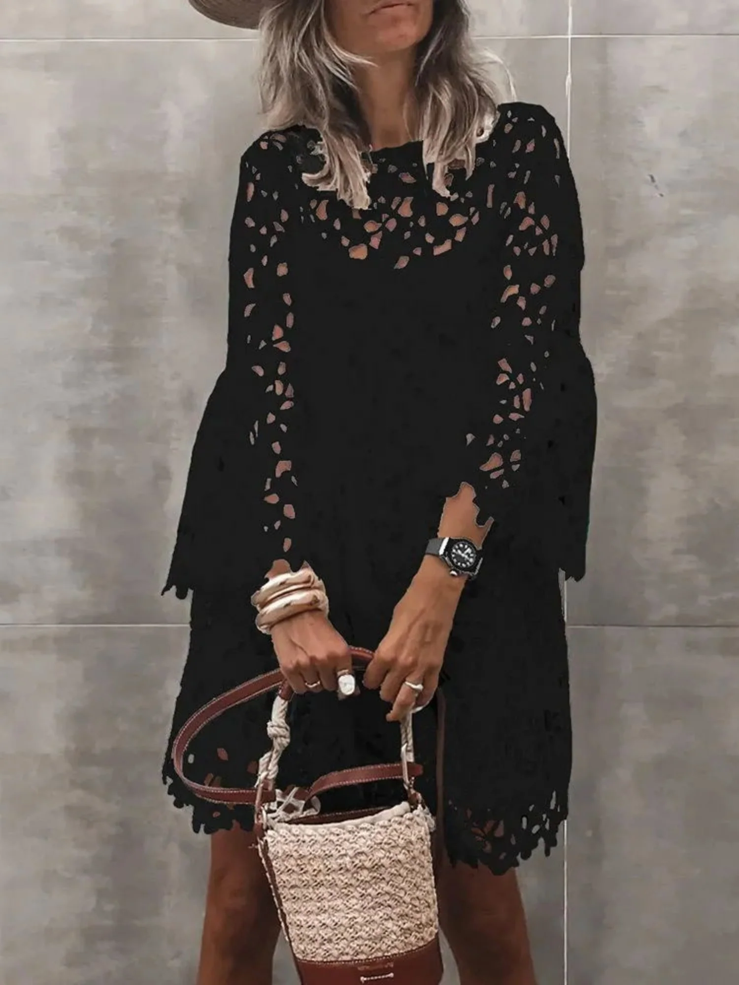 Lace Cutout Long Sleeves Mini&Short Dresses - Image 4
